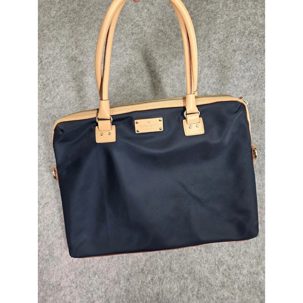 Kate Spade Kennedy Park Calista Laptop Bag Navy Blue Nylon Leather Trim Lined